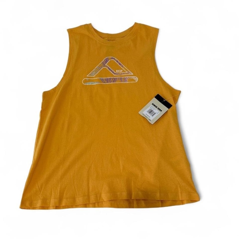 NWT Reef Tank Top Shirt Womens M Yellow Crys Muscle Surf Beach Tropical